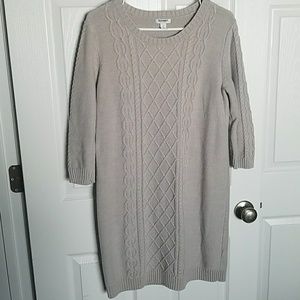 Stone colored cable knit sweater dress